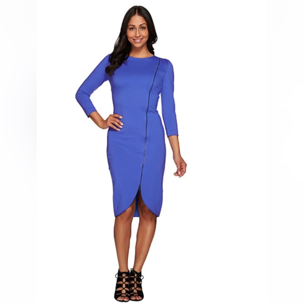 👗 G.I.L.I Petite Milano Ponte Zipper Dress santorini blue looks purple‎